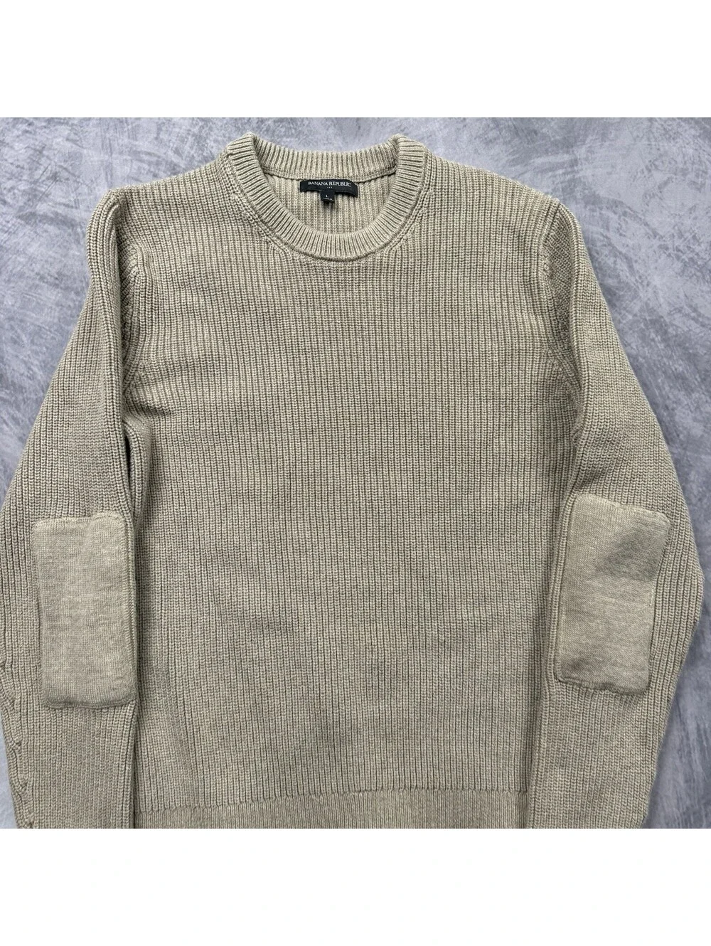 Vintage Banana Republic Safari Sweater Mens L Brown Knit Elbow Patch Cotton